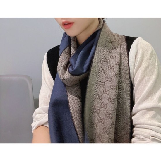 Replica Sciarpa in cashmere jacquard GG 23 x 180 blu scuro Griffate