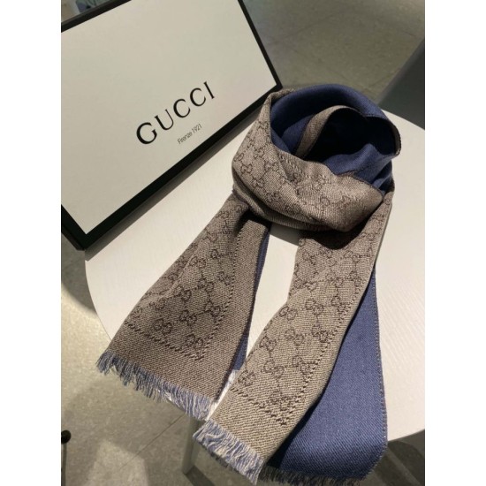Replica Sciarpa in cashmere jacquard GG 23 x 180 blu scuro Griffate