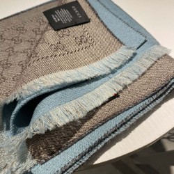 Replica Sciarpa in cashmere jacquard con motivo GG 23 x 180 Azzurro Griffate