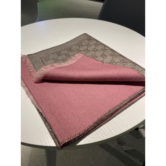 Replica Pari Sciarpa in cashmere jacquard con motivo GG 23 x 180 Rosa Griffate