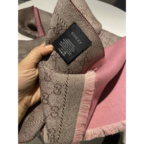 Replica Pari Sciarpa in cashmere jacquard con motivo GG 23 x 180 Rosa Griffate
